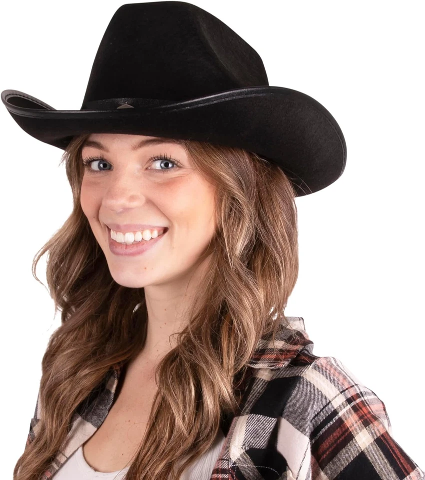 Sombrero de Vaquero Negro Western Hombre Mujer Accesorio Fieltro Escenario Teatral Disfraz Fiesta Foto 2 de 4