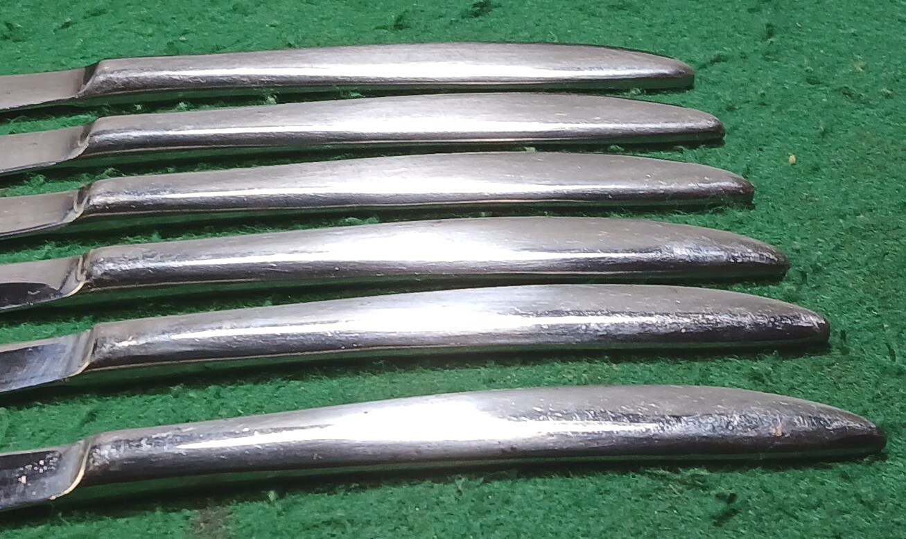 Vtg Set Of 6 Japan Stainless Steel Partial Serrated Steak Knives, Original Box