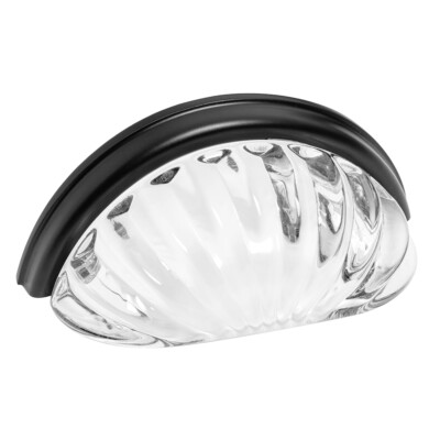 Cosmas Cabinet Hardware Flat Black Cup Pull with Clear Glass #6381FB-C
