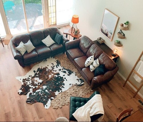 COWHIDE RUG TRICOLOR 6'x5' Ft - Cow Skin Rug Leather Cow Hide - Picture 4 of 10