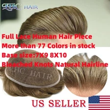 Mens Toupee Full Swiss Lace Front Bleached Knots Remy Hair System For Men Wig