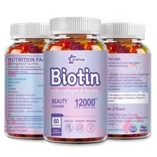New#Hair Skin and Nails Gummies Anti-aging Antioxidant,Biotin 12000mcg Multivita