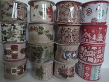Wired Woven Christmas Ribbon Festive Prints Wreaths Tree Decoration 63mm x 1M
