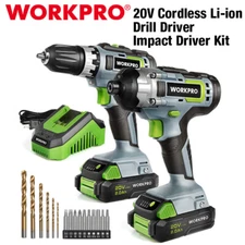 WORKPRO 20V Cordless Drill Combo Kit Drill Driver&Impact Driver 2x 2.0Ah Battery