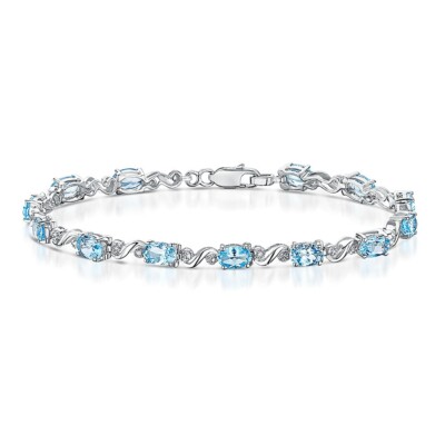 Sterlingsilber Armband blau Topas und Diamant Twist Armband 18,5'' gestempelt