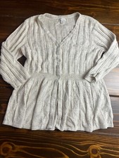 Croft  Barrow Sweater, Women's Size Large, Cream Black, Speckeled, Cardigan