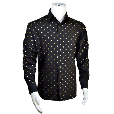 black and gold polka dot shirt