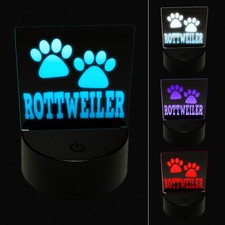 Rottweiler Dog Paw Prints Fun Text 3D Illusion LED Night Light Sign Lamp