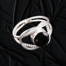 Natural Black Onyx Gemstone 925 Sterling Silver Handmade Jewelry Ring All Size