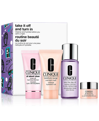 CLINIQUE Take It Off & Turn In Cleansing/Hydrating 4 Piece Set Skincare NEW