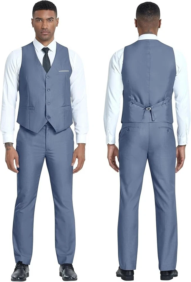 Traje Para Hombre Calce Ajustado Denim Azul 3 Piezas 3XL 48R 42W Muesca Solapa 2 Botones Foto 3 de 4