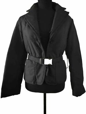 Max Mara Weekend Black Short Belted  Rain Jacket Sz 2