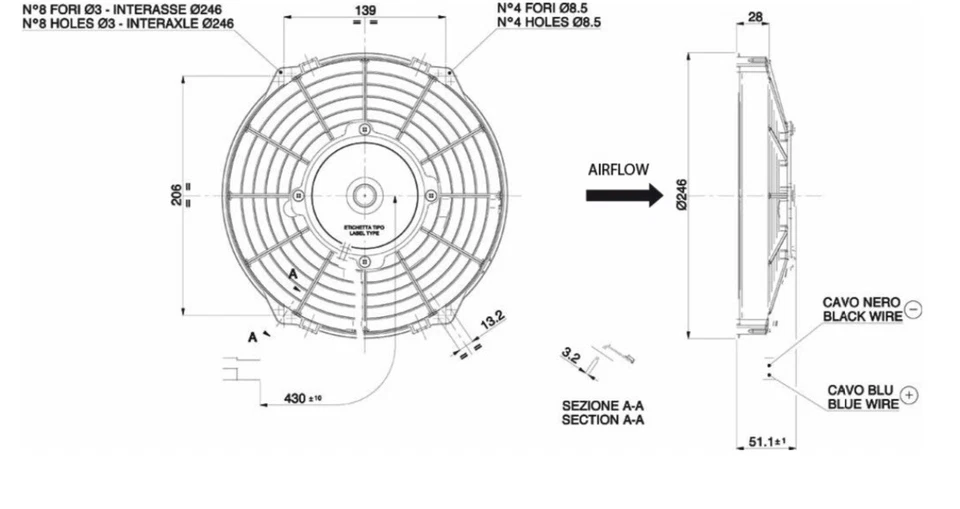 Ventilatore Aspirante Ventola Assiale Spal VA07-AP12/C-31A, 12v Diametro 225mm - Immagine 4 di 4