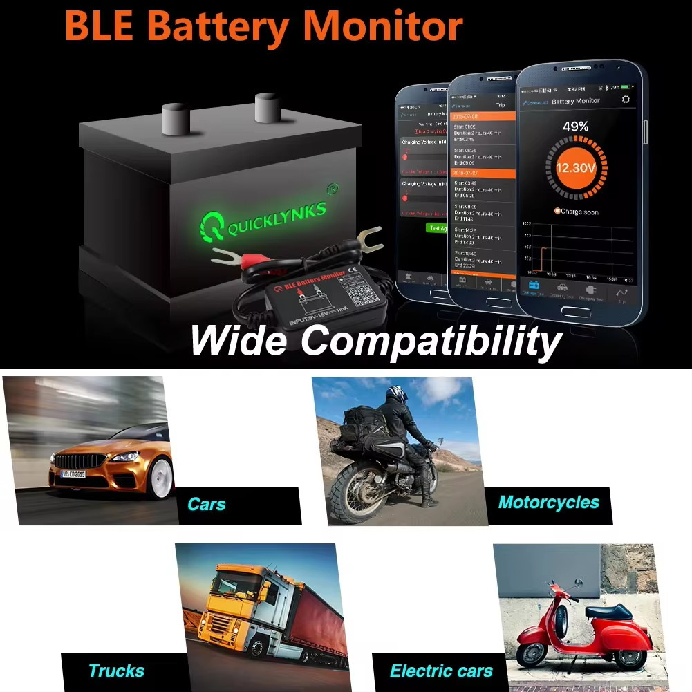 QUICKLYNKS 12V Car Bluetooth Battery Tester Charging Cranking Test Analyzer IOS