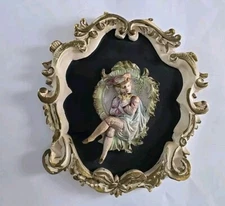 Vintage Colonial Art Rococo Wall Hanging Pastel Style Bisque Man 11x12"