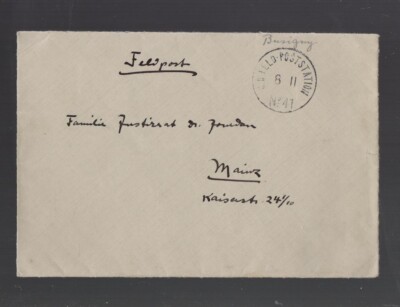 Small empty envelope field post letter to Mainz 1915 from Bussigny (France)