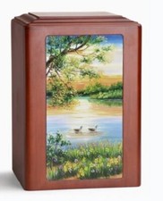 At Peace Memorials Adorn Lakeside Wooden Cremation Urn for ashes 210 CI