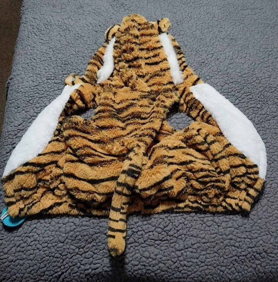 Macacão de pelúcia Tiger 1 peça marrom branco com capuz fantasia de Halloween-tamanho 3-6 meses - Imagem 4 de 4