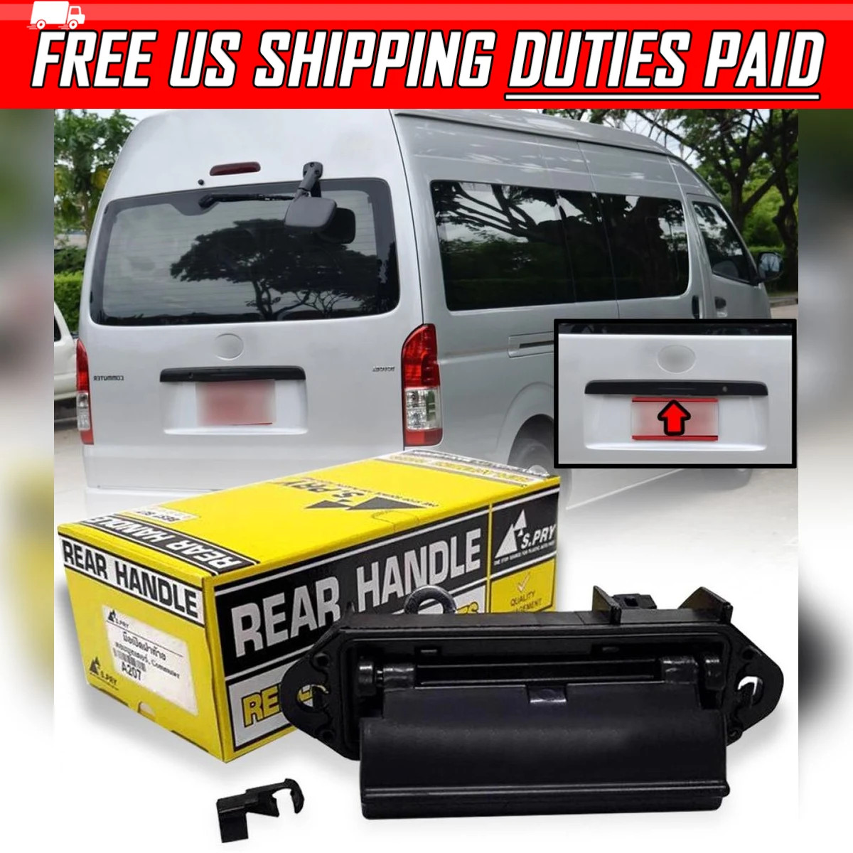 Black Rear Tailgate Outer Door Handle For 2005-18 Toyota Hiace