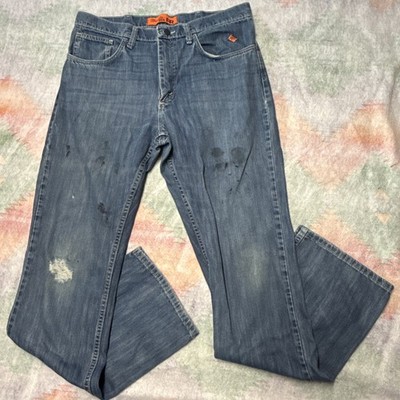 Wrangler FR Jeans Men's 34x36 Blue A001 3030 Relaxed Fit Distressed Workwear