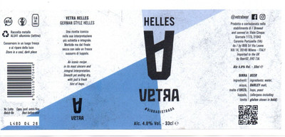 Italy - Beer Can Sticker Label - Birrificio Vetra, Caronno Pertusella - Helles