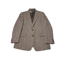 Jos. A. Bank Harris Tweed Brown Herringbone Wool Blazer Sport Coat 42L Mens