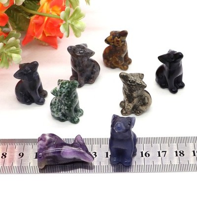 1.2'' Wolf Figurine Natural Stone Crystasl Quartz Wild Animal Carved Craft Decor