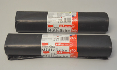 2 Stück Quickpack Müllsackrolle 100 x 125 cm 240L Schwarz (je Rolle 10 Stück)