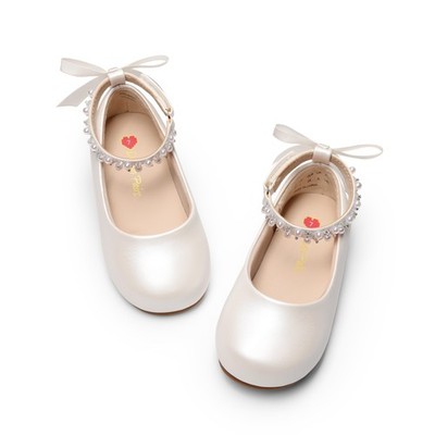 Kids Girls All Day Comfort Ankle Straps Flat Shoes Pearl Mary Jane Ballet Flats