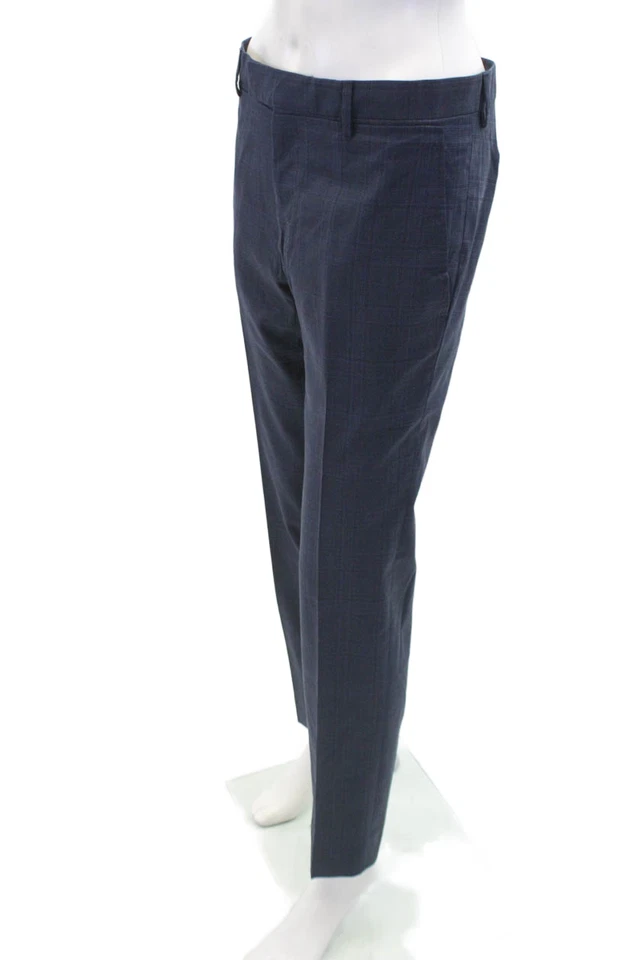 Pantalones Lanvin Mujer Lana Frente Plano Cuadros Pierna Recta Azul Talla 48 Foto 2 de 4