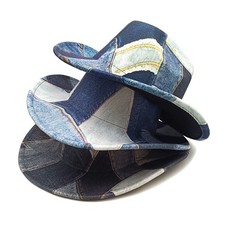 Patchwork Western Costume Hat Wide Brim Cosplay Cowgirl Party Denim Cowboy
