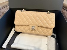 Chanel Classic Caviar Quilted Medium Double Flap Beige Handbag