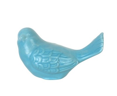 Cute Solid Blue Ceramic Bird 6'' Long