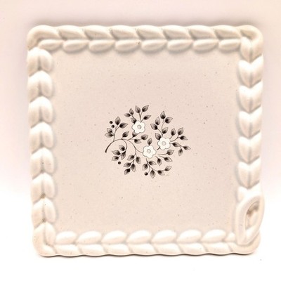 Pfaltzgraff Remembrance Square Trivet Spoon Rest Braided Border Floral Stoneware