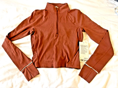 Lululemon Its Rulu Run Ribbed Crop Half Zip Gr. 4 UK 8 Brandneu ANCP Pullover G