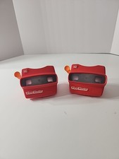 Pair Of Vintage Viewmaster Red 3D Viewer with Orange Handle No Reels made in USA