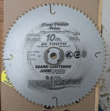 Sears/Craftsman 10 In 80-Tooth Carbide Woodworking Miter Table Saw Fine Blade
