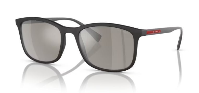 Prada PS 01TS DG02B0 Black Rubber Plastic Rectangle Sunglasses Silver Mirror
