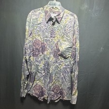 Abstract Art Floral Purple Watercolor Silk Shirt Large VTG