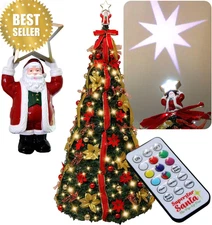 7ft Superstar Santa Pop-Up Christmas Tree Pre-Lit 200 LED Decor Remote