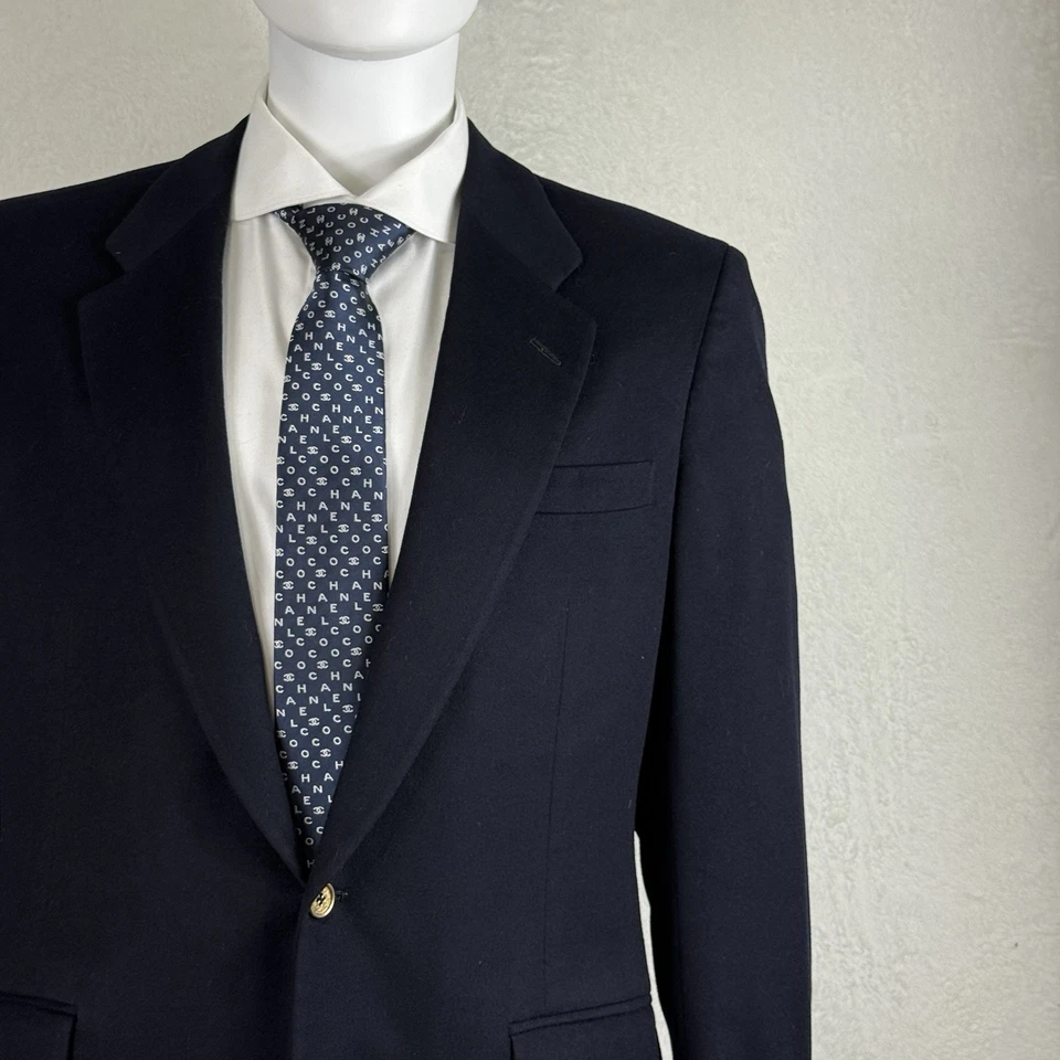 Blazer Neiman Marcus Hombre Azul Marino Lana Cachemira Botones Tostados Talla 40 Delgado Largo Foto 2 de 4