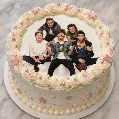 1- One direction edible wafer paper round cake topper, Choose size