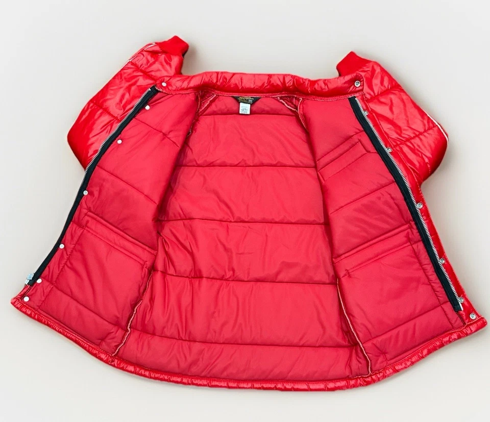Vintage 70s Swingster Firestone Nylon Racing Puffer Quilted Jacket Red USA Sz M - Image 2 of 4