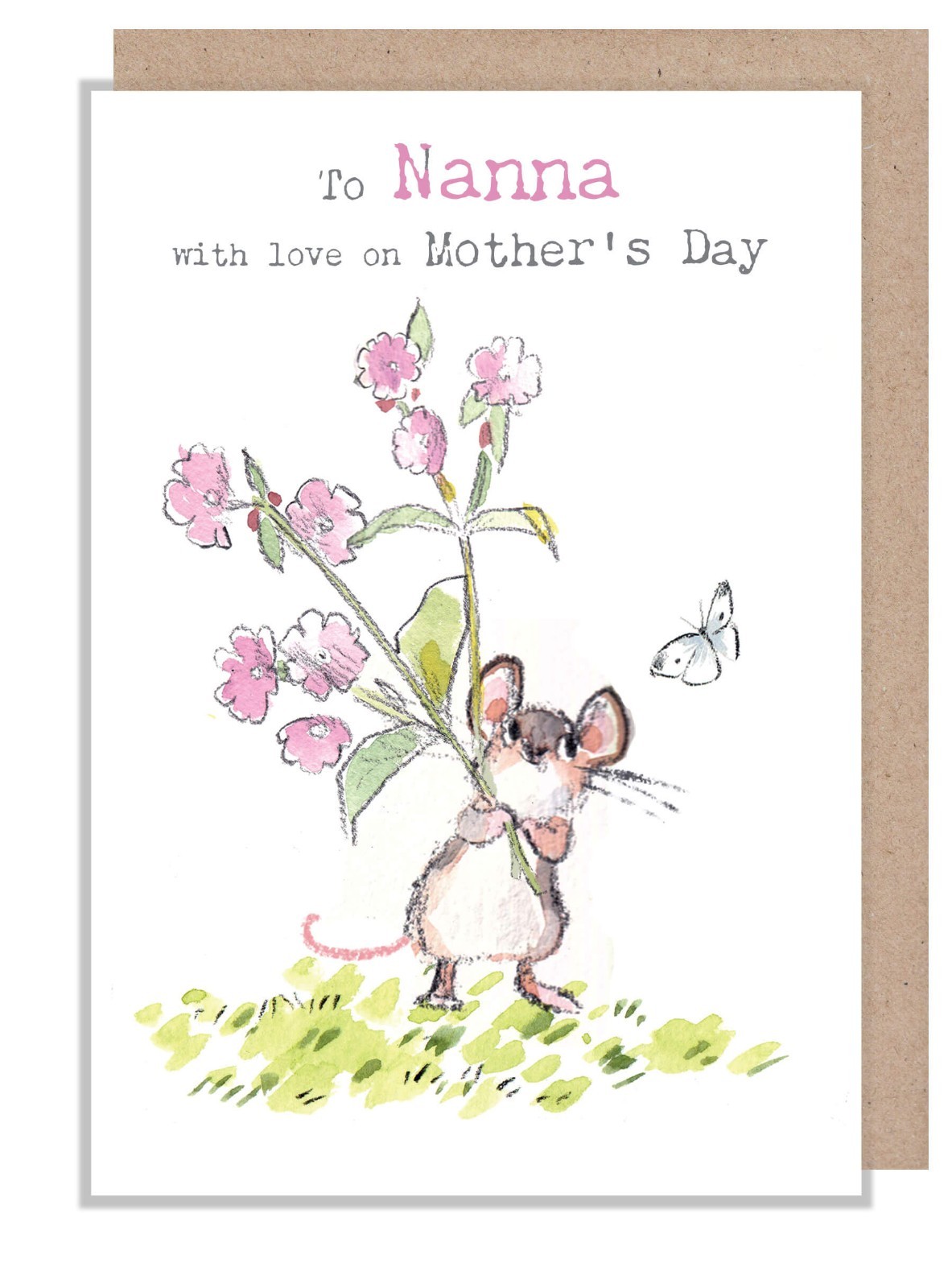 Cute Mothers Day Card Nanna Mouse Flowers - Paper Shed Charming Illustration