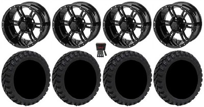 LSI Raptor 12'' Golf Wheels Gloss Black 22'' Nomad Tires E-Z-GO & Club Car
