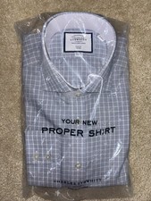 Charles Tyrwhitt Slim Fit Non Iron Dress Shirt Blue Check Poplin Size 16.5 35