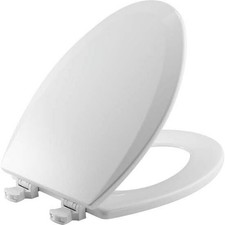 Elongated Easy-Clean Enameled Wood Toilet Seat in Cotton White