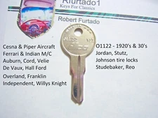 Key Blank for Many Vintage Applications Auto, Motorcycle & Aircraft (O1122)