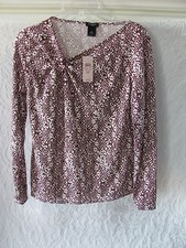 Ann Taylor V-Neck Twisted Knot Sweater Top-Maroon  Ivory- Size PS- NWT 60