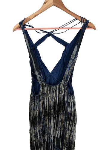 Free People Freyja Blue Maxi Dress Size Small - 4 Boho Pleated Strappy V Neck - Picture 13 of 20